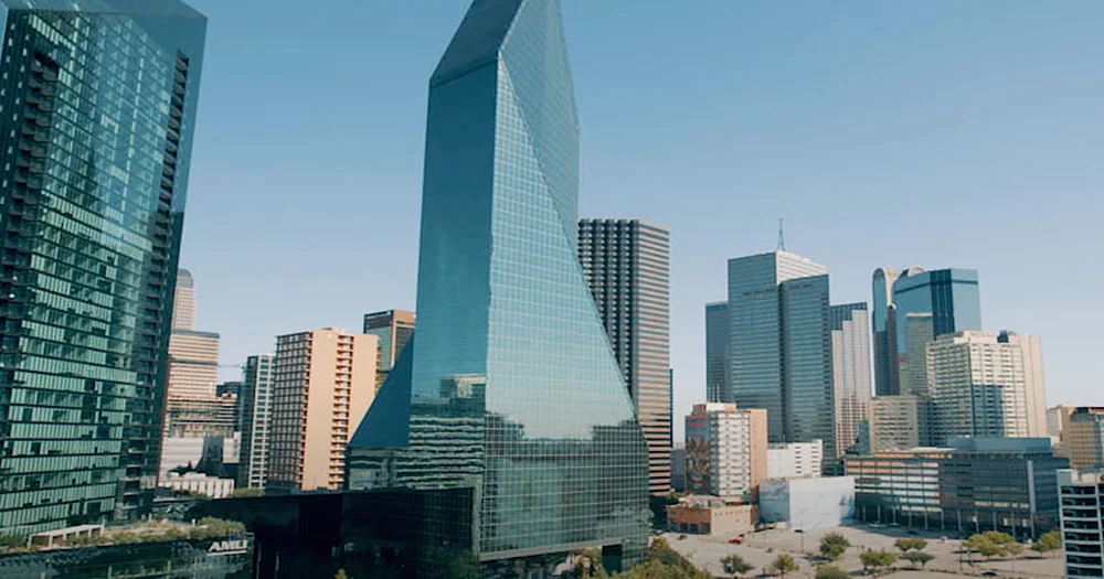 Downtown Dallas architecture and skyline captured from the air