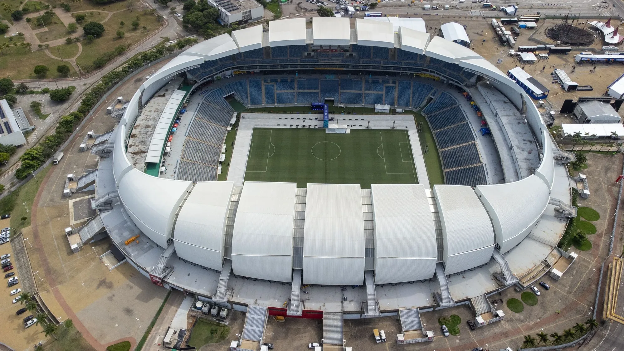 live event venue and audience photographed from an aerial drone perspective