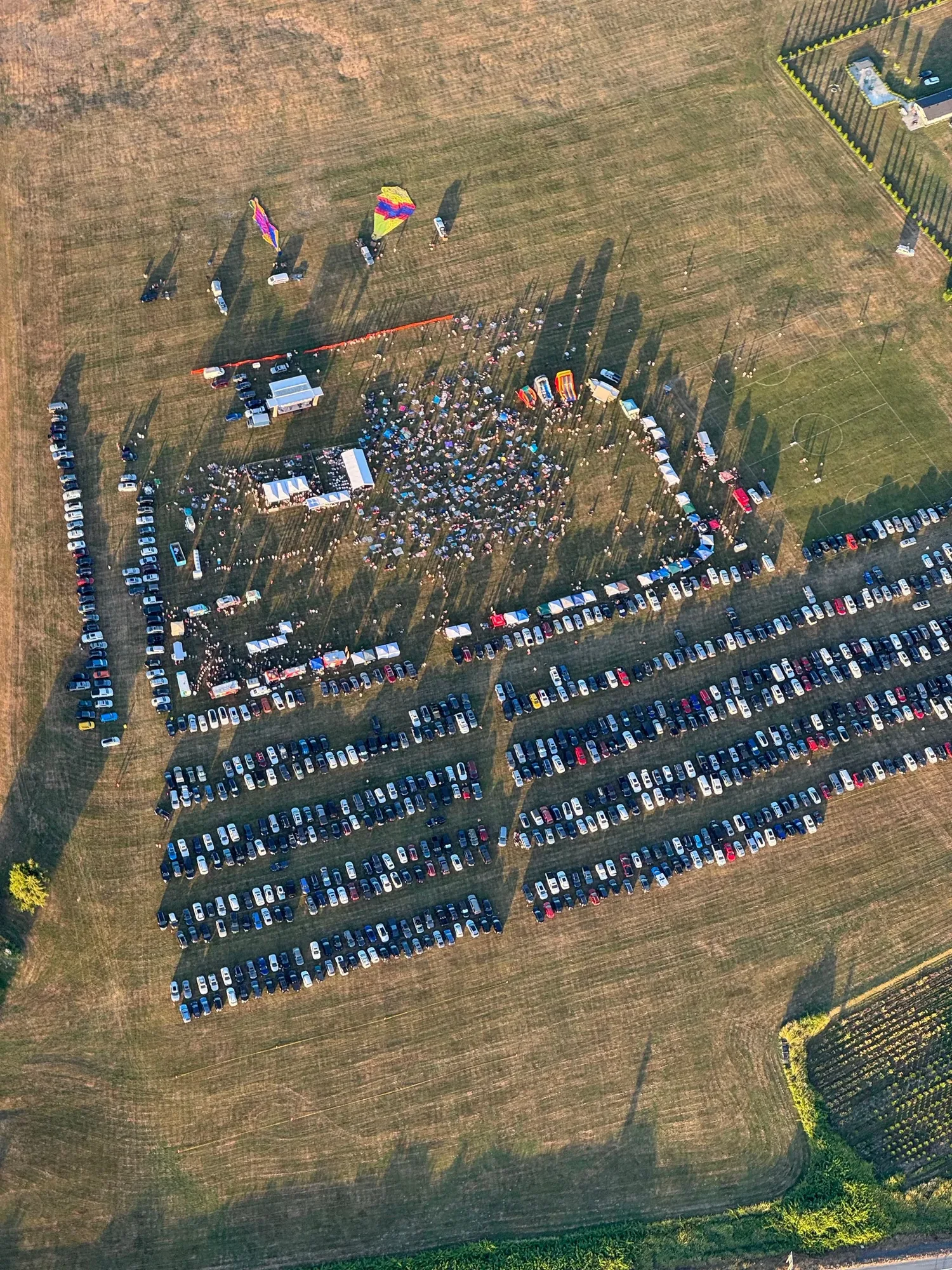 live event venue and audience photographed from an aerial drone perspective